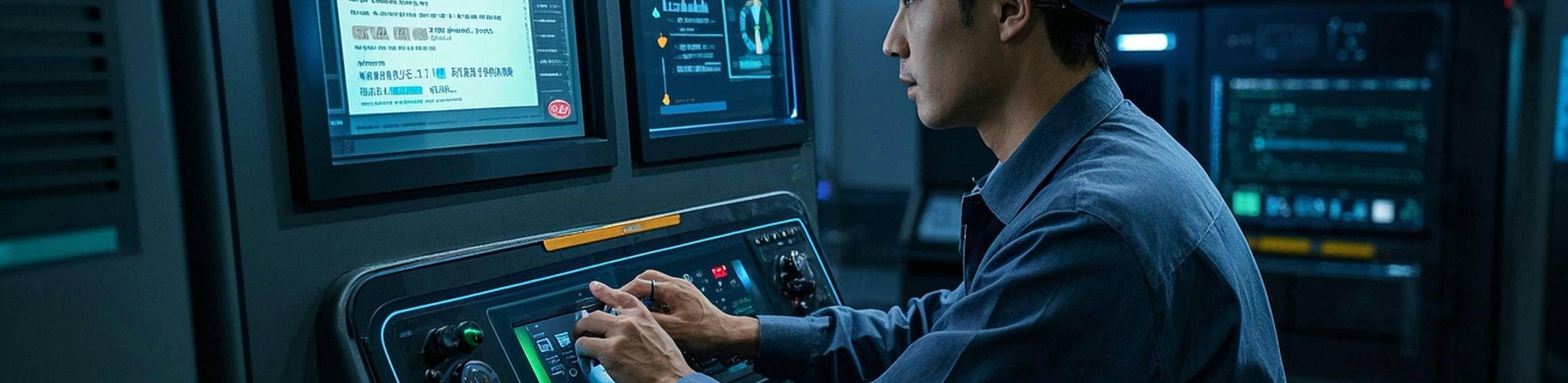 Cybersecurity interface and real-time alert system for generator control Technician checking cybersecurity alerts on generator management interface