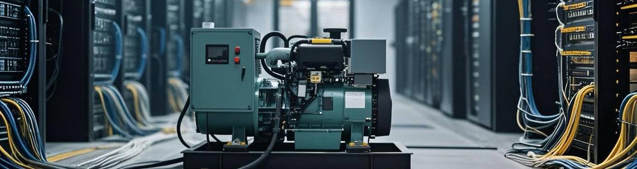 Diesel generator in critical facility ensuring emergency power supply Diesel generator operating in data center or hospital environment