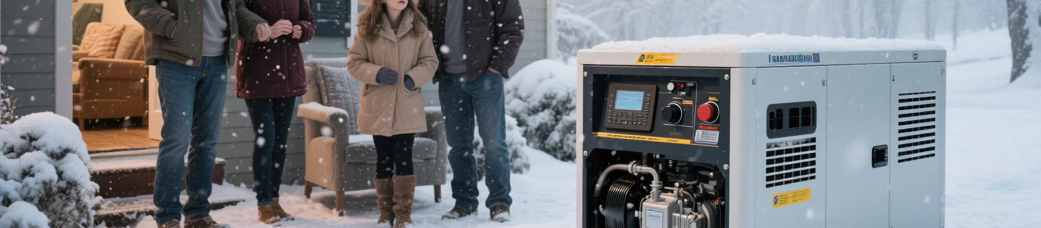 Backup Diesel Generator in Use During North American Power Outage Diesel generator providing backup power during a power outage in North America