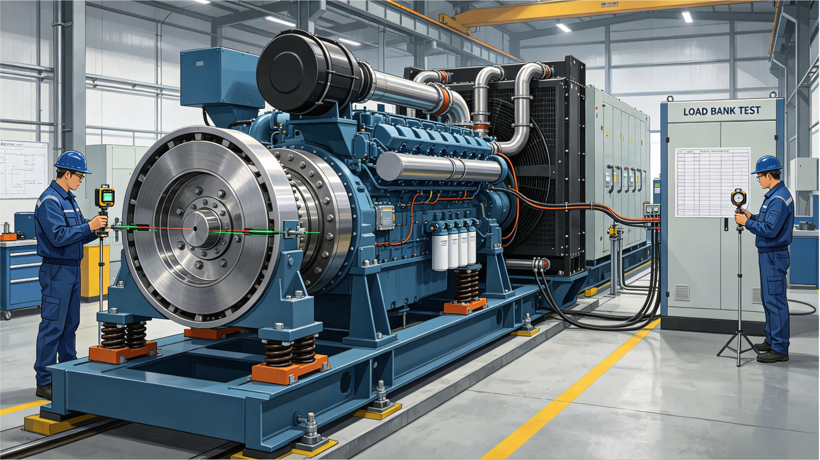Industrial Diesel Generator Assembly and Quality Control Professional factory assembly and load bank testing of an industrial diesel generator set
