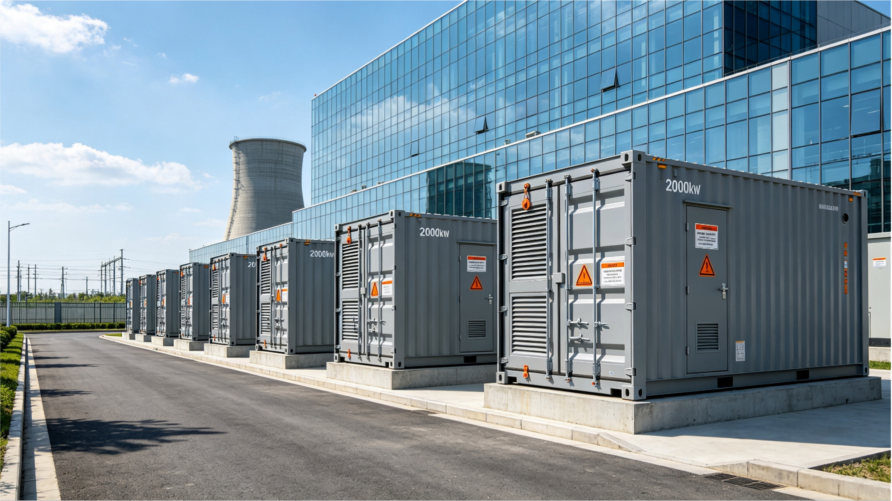 Data Center Backup Diesel Generator Power Solution High-kVA containerized diesel generator sets deployed at a cloud data center facility