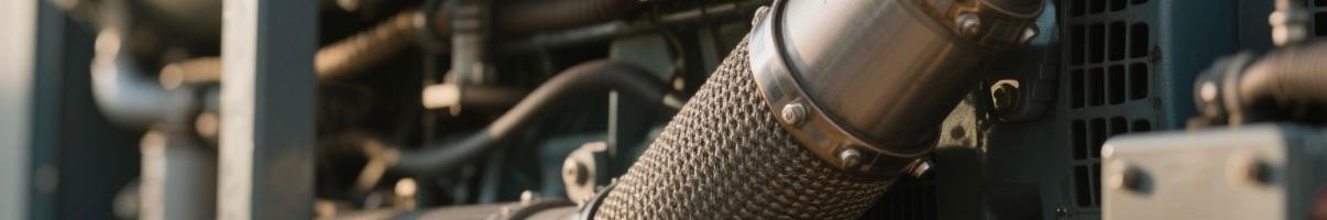 Close-up of muffler and exhaust system on a diesel generator