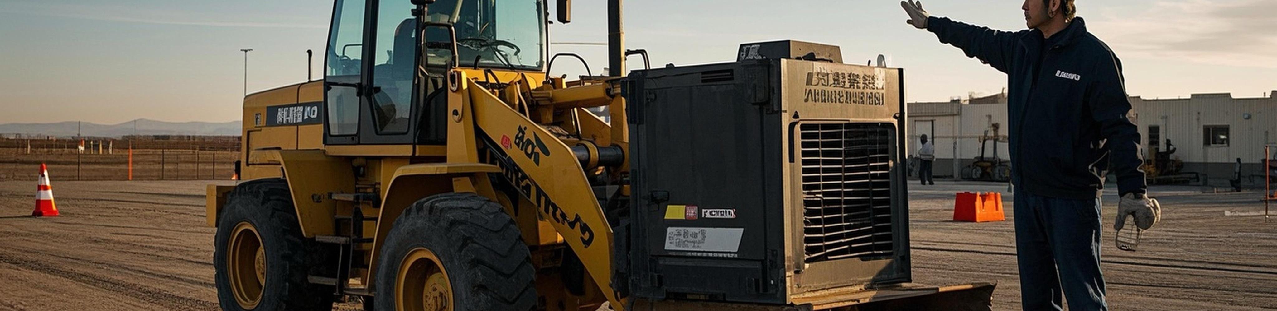 Team operating a front end loader to transport a diesel generator safely 