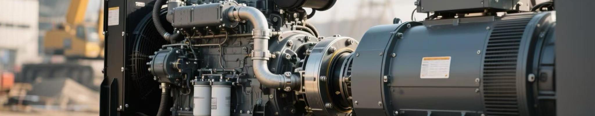 High-speed diesel generator connected to an alternator in industrial setting