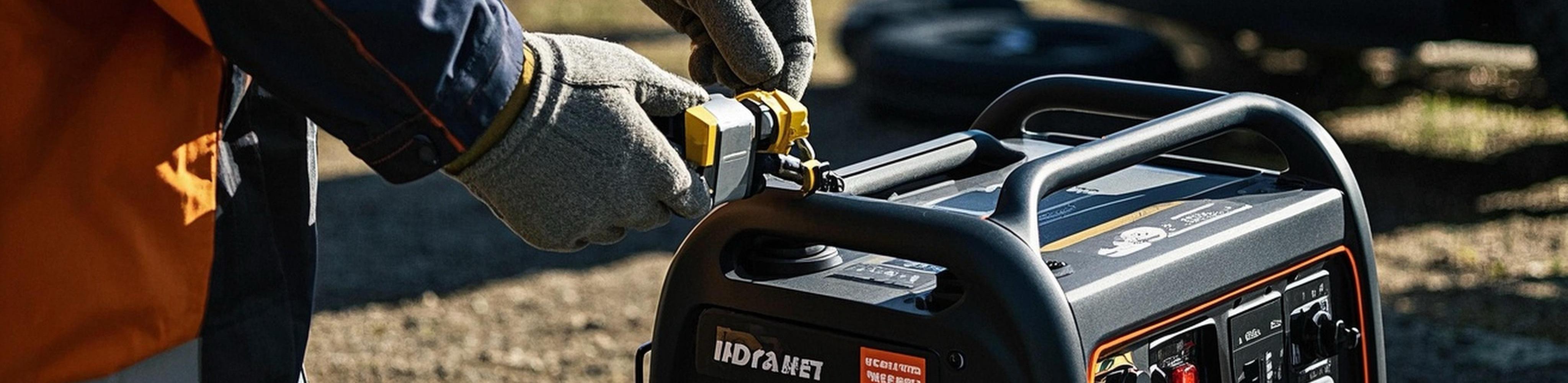 Technician performing maintenance on a portable generator
