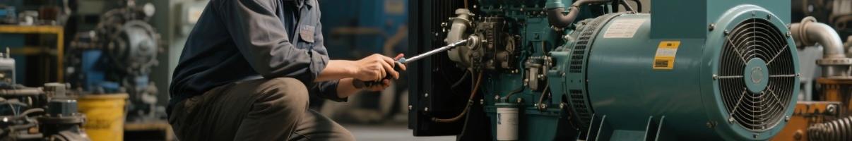 Technician comparing maintenance tasks on diesel generator and natural gas unit