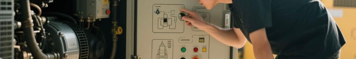Beginner inspecting diesel generator control panel
