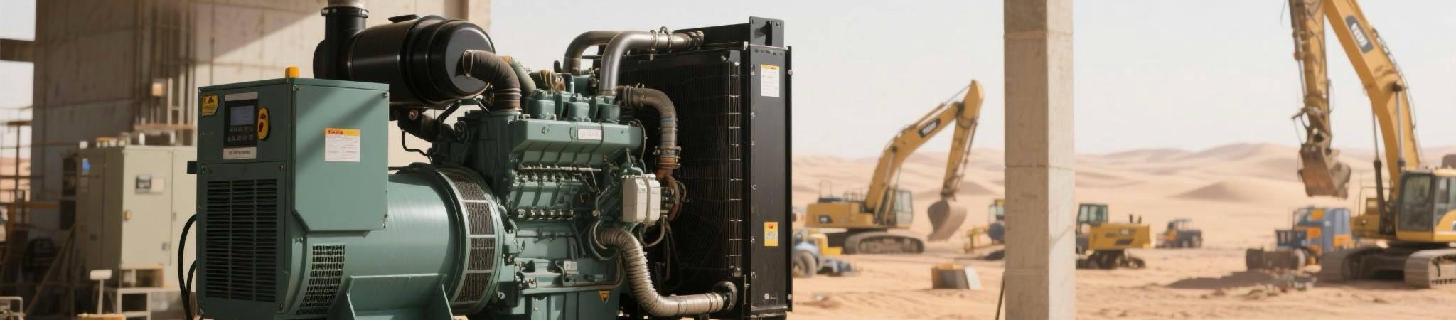 Large industrial diesel generator running in Middle East desert site