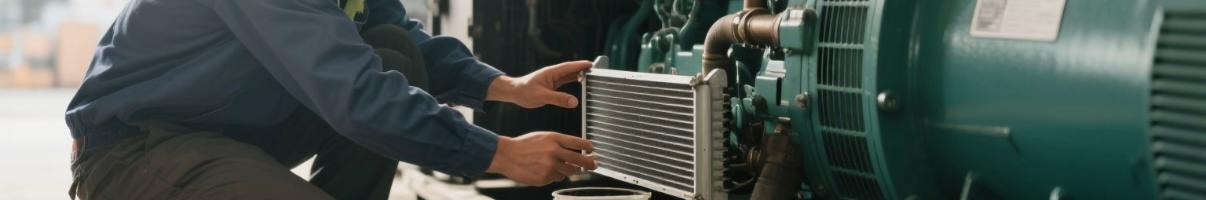 Engineer inspecting diesel generator cooling system