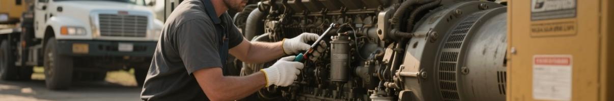 Technician servicing a rented diesel generator on site