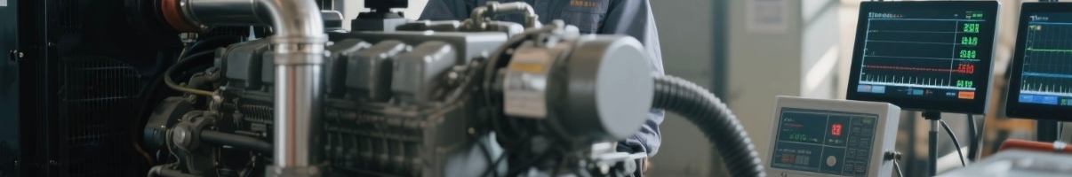 Engineer performing cold start and continuous operation test on diesel generator