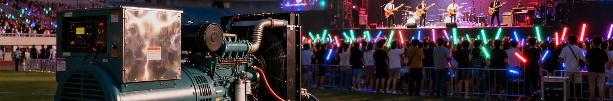 Diesel generator powering stage lighting at large event