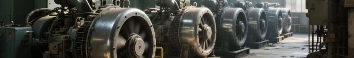 Industrial-scale diesel generators operating in parallel within a factory power room