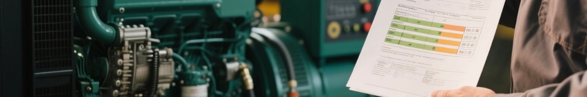 Technician reviewing diesel generator factory test report