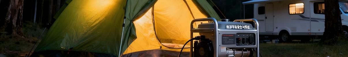 Diesel generator powering outdoor camping at night