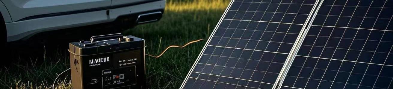 Diagram showing a car battery and portable solar system providing mobile electricity