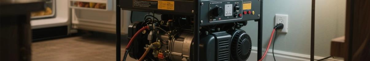 Diesel generator powering refrigerator and lighting during a home power outage