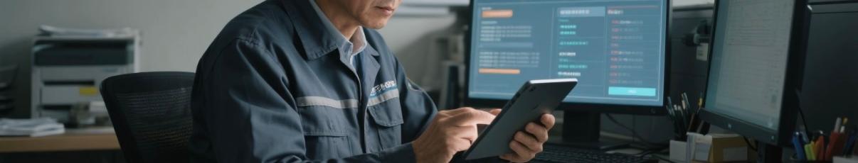 Technician using mobile device to view remote diagnostics and maintenance alerts for diesel generator