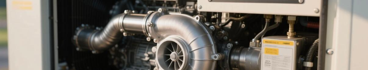 Modern Diesel Generator with Smart and Efficient Technology Close-up of advanced diesel generator with control system and turbocharger