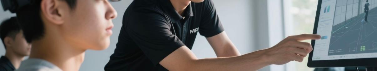 Trainer using mixed reality headset to guide trainee in VR diesel generator training