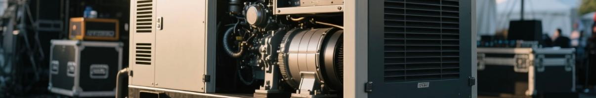 Silent diesel generator installed backstage at outdoor music festival