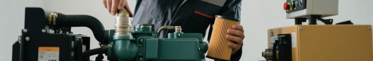 Technician performing predictive maintenance on diesel generator at event