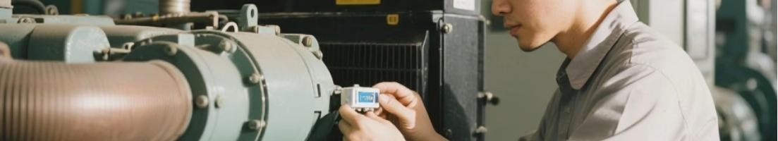 Engineer installing IoT sensors on diesel generator for predictive maintenance