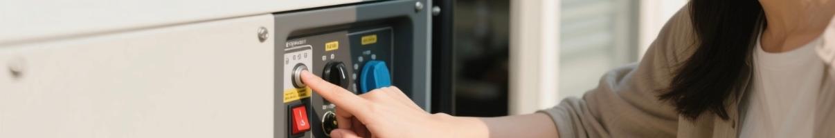 Woman starting a diesel generator with electric button