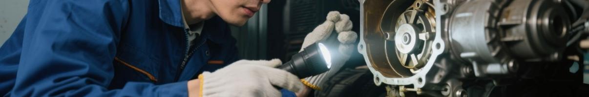 Technician inspecting portable diesel generator engine