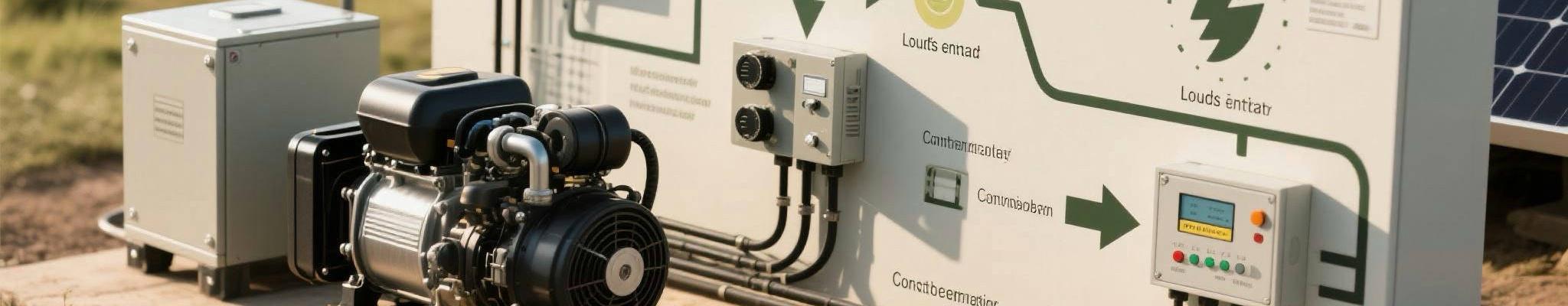Diagram of hybrid energy system illustrating the integration of diesel generators with solar panels and battery storage