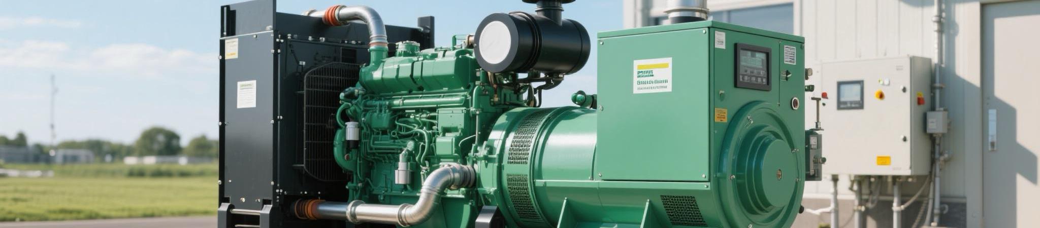 Eco-friendly diesel generator operating outside a green-certified industrial plant