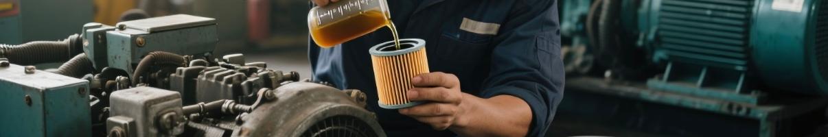 Technician checking oil and filters as part of diesel generator maintenance