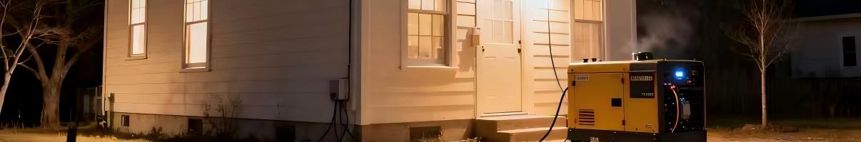 Diesel generator powering a suburban house during blackout