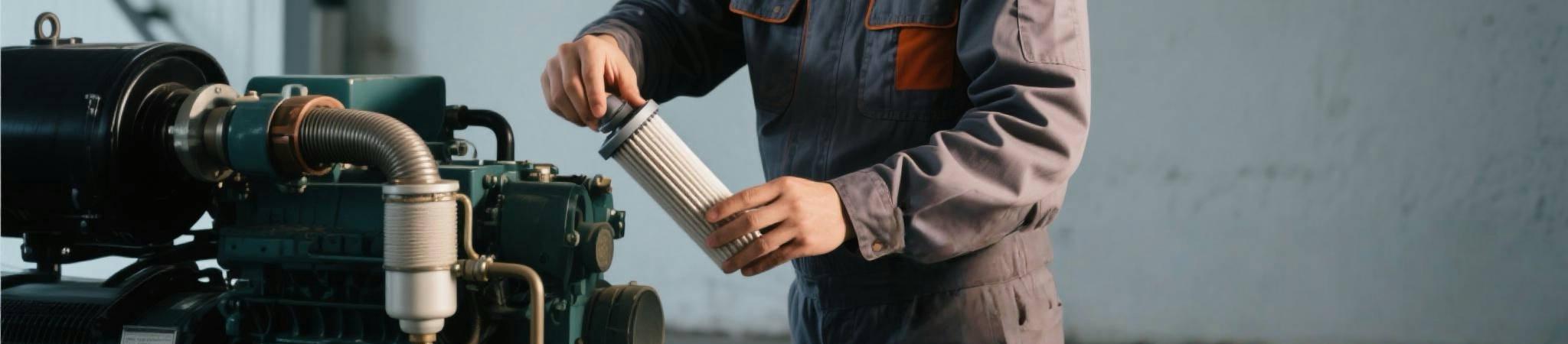 Technician maintaining a portable diesel generator’s fuel system