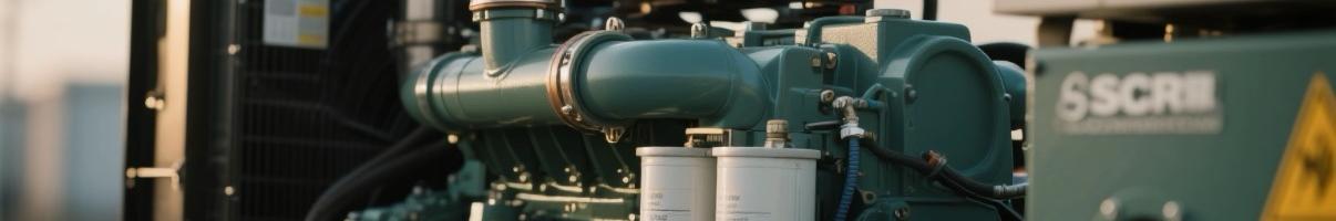 Close-up of a low-emission diesel generator with SCR system 