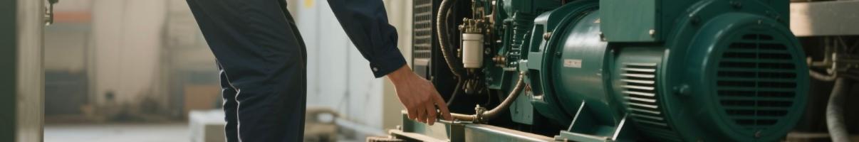 Technician inspecting diesel generator with vibration dampening system