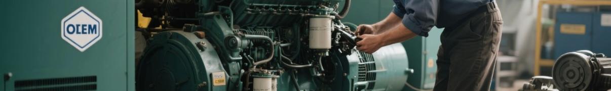 Technician performing routine maintenance on a diesel generator