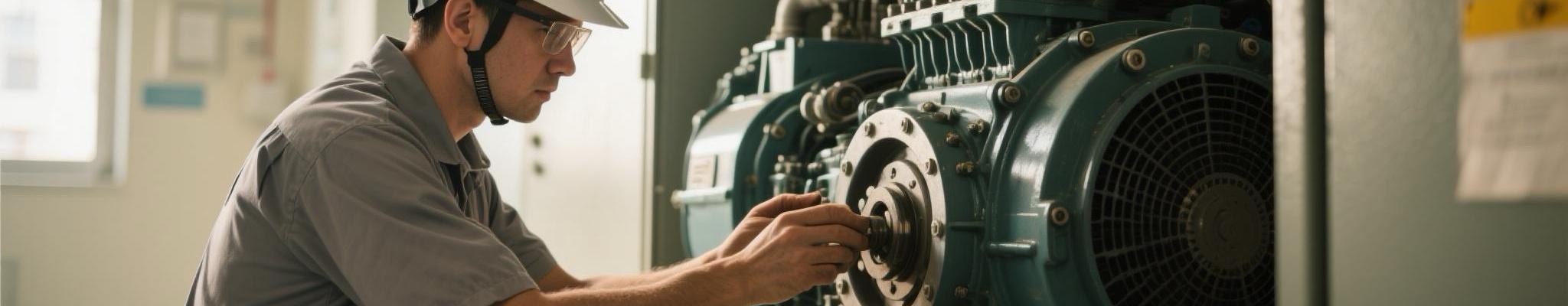 Technician conducting routine maintenance on hospital diesel generator