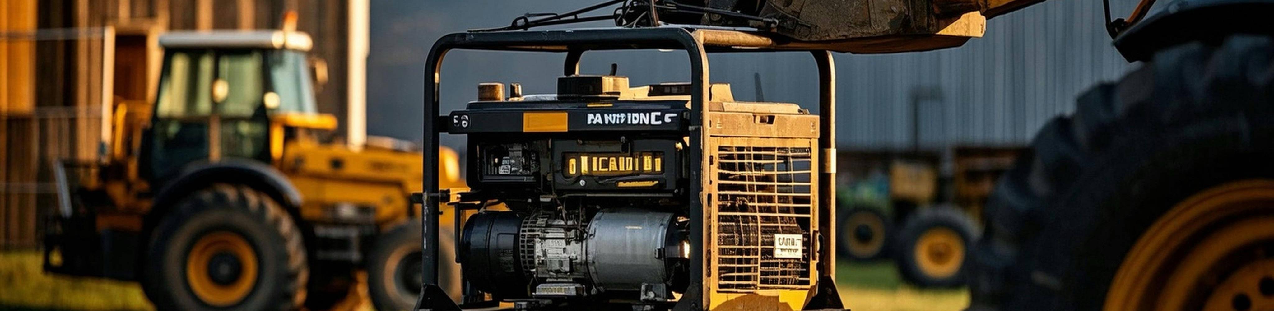 Front end loader lifting a diesel generator at a construction site