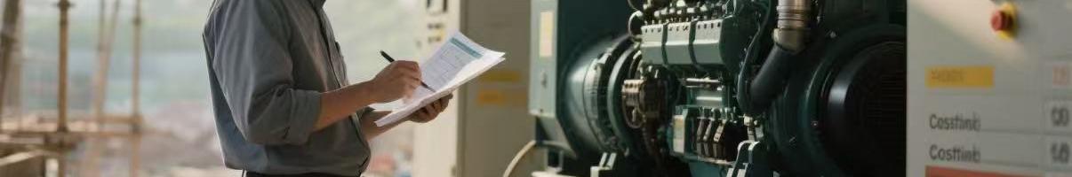 Engineer reviewing diesel generator operation data and cost savings metrics
