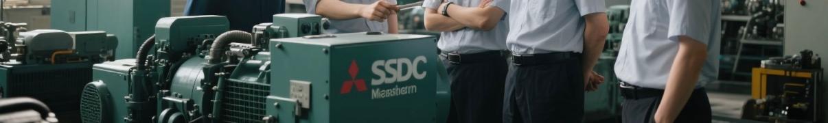 SDEC and MHI engineers collaborating on diesel generator technology in factory