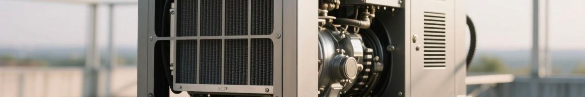 Diesel generator installed on a ventilated platform with visible air intake filter