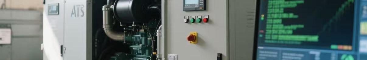 ATS control box and remote monitoring panel beside a trailer diesel generator