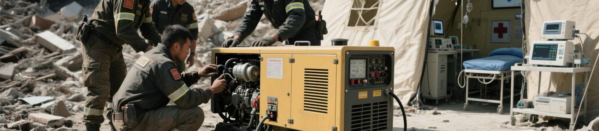 Diesel generator supplying power to medical station in earthquake relief effort 