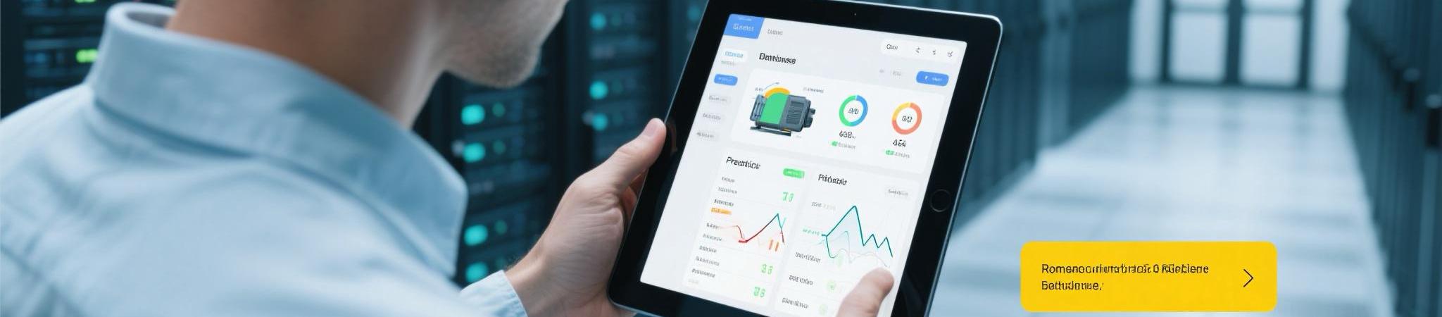 Engineer monitoring diesel generator performance via tablet with real-time data and predictive maintenance alerts