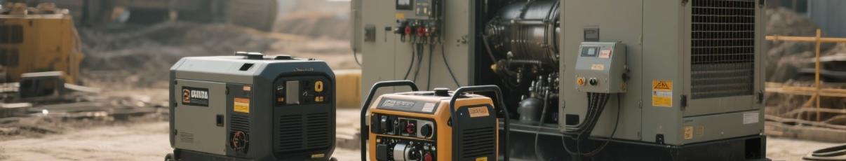 Hybrid Diesel Generator Setup on Site Hybrid setup of portable and stationary diesel generators at construction site