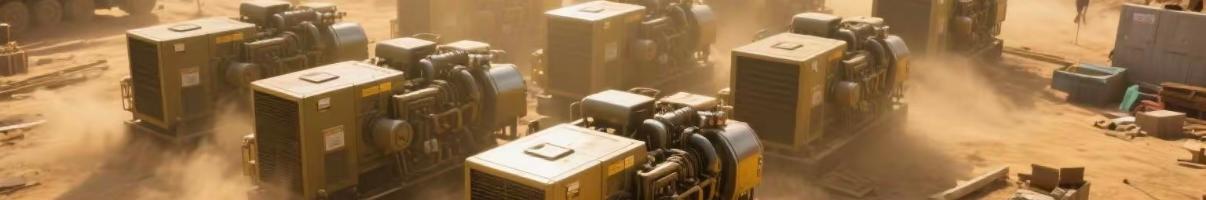 Multiple diesel generators powering a major construction site in India