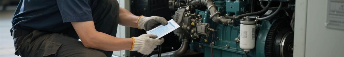 Technician reviewing diesel generator engine test report