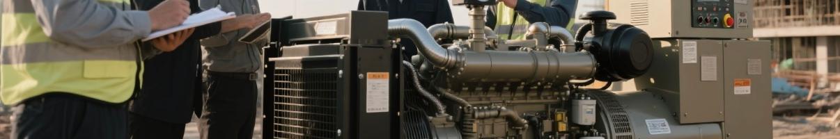 Technician performing load testing on diesel generator at construction site