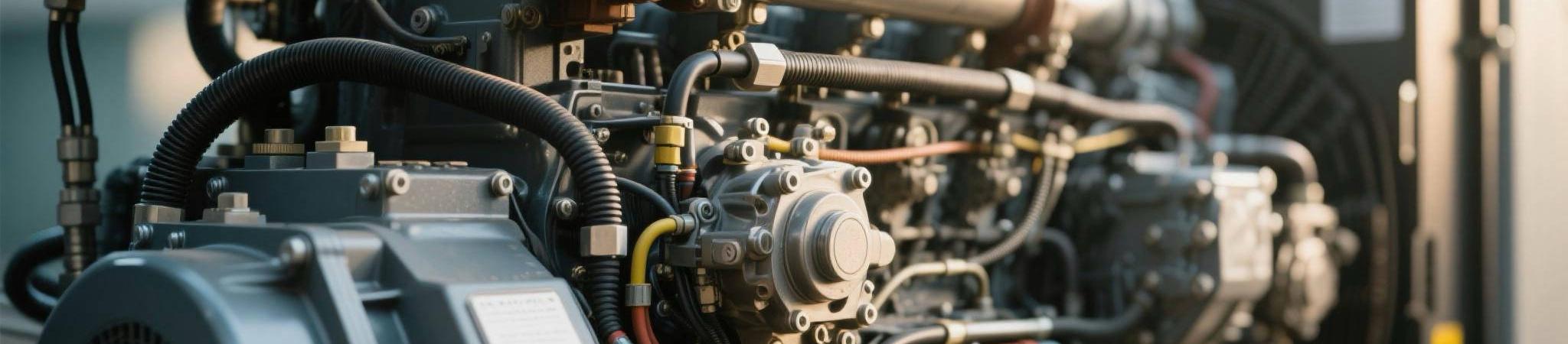 Close-up of a modern diesel generator with advanced fuel injection system